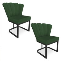 Kit 02 Poltronas Flor Veludo Verde Base Metálica Industrial Preto - Pallazio