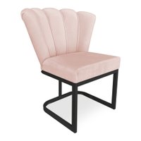 Poltrona Flor Veludo Rosa Bebê Base Metálica Industrial Preto - Pallazio