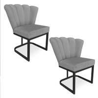 Kit 02 Poltronas Flor Veludo Grafite Base Metálica Industrial Preto - Pallazio