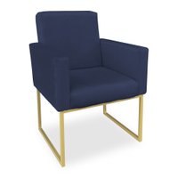 Poltrona Clarice Veludo Azul Marinho Base Metálica Industrial Dourado - Pallazio