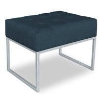 Puff Lisa Suede Azul Marinho Base Metálica Industrial Prata - Pallazio