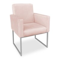 Poltrona Clarice Veludo Rosa Bebê Base Metálica Industrial Prata - Pallazio