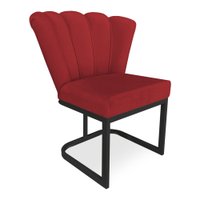 Poltrona Flor Veludo Vermelho Base Metálica Industrial Preto - Pallazio