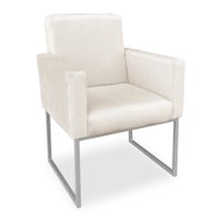 Poltrona Clarice Veludo Bege Base Metálica Industrial Prata - Pallazio