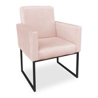 Poltrona Clarice Veludo Rosa Bebê Base Metálica Industrial Preto - Pallazio