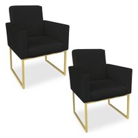 Kit 02 Poltronas Clarice Veludo Preto Base Metálica Industrial Dourado - Pallazio