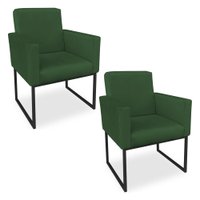 Kit 02 Poltronas Clarice Veludo Verde Base Metálica Industrial Preto - Pallazio