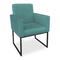 Poltrona Clarice Veludo Azul Turquesa Base Metálica Industrial Preto - Pallazio