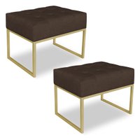 Kit 02 Puffs Lisa Suede Marrom Base Metálica Industrial Dourado - Pallazio