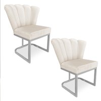 Kit 02 Poltronas Flor Veludo Bege Base Metálica Industrial Prata - Pallazio