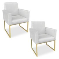 Kit 02 Poltronas Clarice Veludo Cinza Base Metálica Industrial Dourado - Pallazio