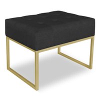 Puff Lisa Suede Preto Base Metálica Industrial Dourado - Pallazio