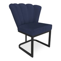 Poltrona Flor Veludo Azul Marinho Base Metálica Industrial Preto - Pallazio