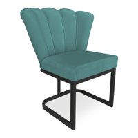 Poltrona Flor Veludo Azul Turquesa Base Metálica Industrial Preto - Pallazio