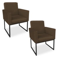 Kit 02 Poltronas Clarice Veludo Marrom Base Metálica Industrial Preto - Pallazio