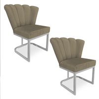 Kit 02 Poltronas Flor Veludo Capuccino Base Metálica Industrial Prata - Pallazio