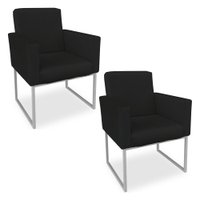 Kit 02 Poltronas Clarice Veludo Preto Base Metálica Industrial Prata - Pallazio