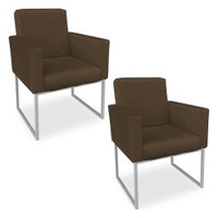Kit 02 Poltronas Clarice Veludo Marrom Base Metálica Industrial Prata - Pallazio