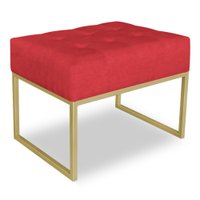 Puff Lisa Suede Vermelho Base Metálica Industrial Dourado - Pallazio