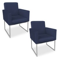 Kit 02 Poltronas Clarice Veludo Azul Marinho Base Metálica Industrial Prata - Pallazio