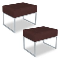 Kit 02 Puffs Lisa Suede Marsala Base Metálica Industrial Prata - Pallazio