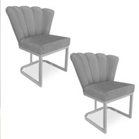 Kit 02 Poltronas Flor Veludo Grafite Base Metálica Industrial Prata - Pallazio