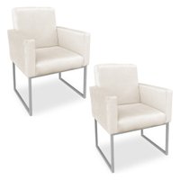 Kit 02 Poltronas Clarice Veludo Bege Base Metálica Industrial Prata - Pallazio