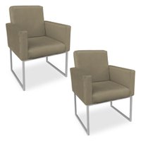 Kit 02 Poltronas Clarice Veludo Capuccino Base Metálica Industrial Prata - Pallazio