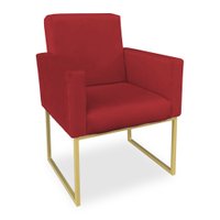 Poltrona Clarice Veludo Vermelho Base Metálica Industrial Dourado - Pallazio