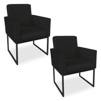 Kit 02 Poltronas Clarice Veludo Preto Base Metálica Industrial Preto - Pallazio