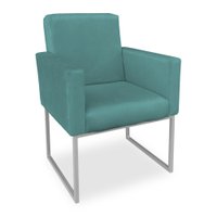 Poltrona Clarice Veludo Azul Turquesa Base Metálica Industrial Prata - Pallazio