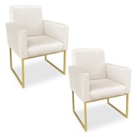 Kit 02 Poltronas Clarice Veludo Bege Base Metálica Industrial Dourado - Pallazio