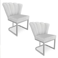 Kit 02 Poltronas Flor Veludo Cinza Base Metálica Industrial Prata - Pallazio