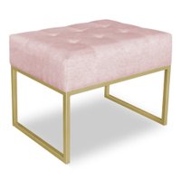 Puff Lisa Suede Rosa Bebê Base Metálica Industrial Dourado - Pallazio