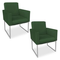 Kit 02 Poltronas Clarice Veludo Verde Base Metálica Industrial Prata - Pallazio