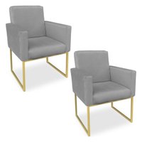 Kit 02 Poltronas Clarice Veludo Grafite Base Metálica Industrial Dourado - Pallazio