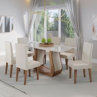 Mesa de Jantar 6 Lugares Americana Imbuia/Off White/Veludo Pastel