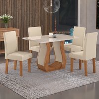 Mesa de Jantar 4 Lugares Benet Mel/Off White/Veludo Pastel