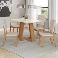 Mesa de Jantar 4 Lugares Lins Milla com Vidro Nature/Off White/Linho - Henn
