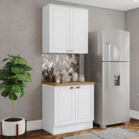 Cozinha Compacta Americana 4 Portas 3 Prateleiras 100% Mdf Branco/Nature - Henn