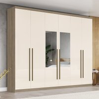 Guarda-Roupa Casal Jade 6 Portas 3 Gavetas com Espelho Rústico/Off White - Henn