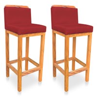Kit 02 Banquetas Alta Rubi Veludo Vermelho Base Fixa de Madeira - Pallazio