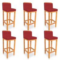 Kit 06 Banquetas Alta Rubi Veludo Vermelho Base Fixa de Madeira - Pallazio