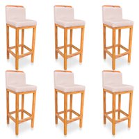 Kit 06 Banquetas Alta Rubi Veludo Rosa Bebê Base Fixa de Madeira - Pallazio