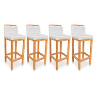 Kit 04 Banquetas Alta Rubi Veludo Cinza Base Fixa de Madeira - Pallazio