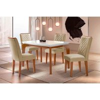 Conjunto: Mesa Sala Jantar Londrina c/ Tampo Madeirado c/ Vidro 120cm + 4 Cadeiras Jade Imbuia/Bege Turim - Rufato