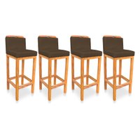 Kit 04 Banquetas Alta Rubi Veludo Marrom Base Fixa de Madeira - Pallazio