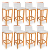 Kit 08 Banquetas Alta Rubi Veludo Cinza Base Fixa de Madeira - Pallazio