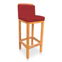 Banqueta Alta Rubi Veludo Vermelho Base Fixa de Madeira - Pallazio