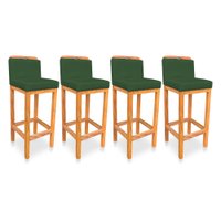 Kit 04 Banquetas Alta Rubi Veludo Verde Base Fixa de Madeira - Pallazio